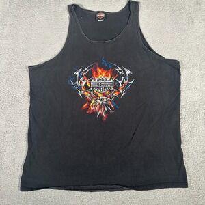 Harley Davidson Shirt Mens 2XL Black Faded Motorcycle Tank Top Flames Longhorn